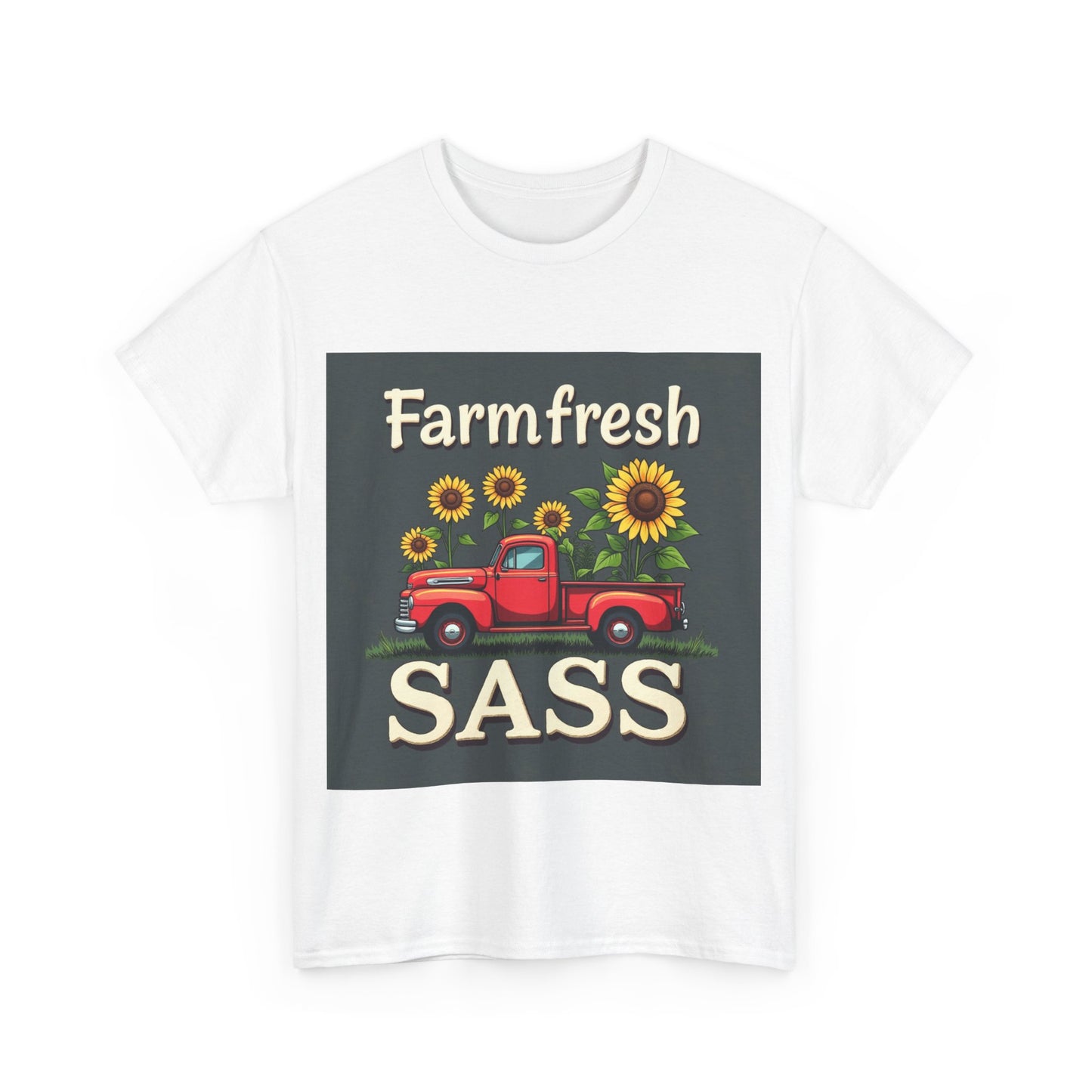 Farmfresh Sass Unisex Heavy Cotton Tee, Country Style Tee, Vintage Truck Shirt, Gift for Farmers, Funny T-Shirt for Celebrations