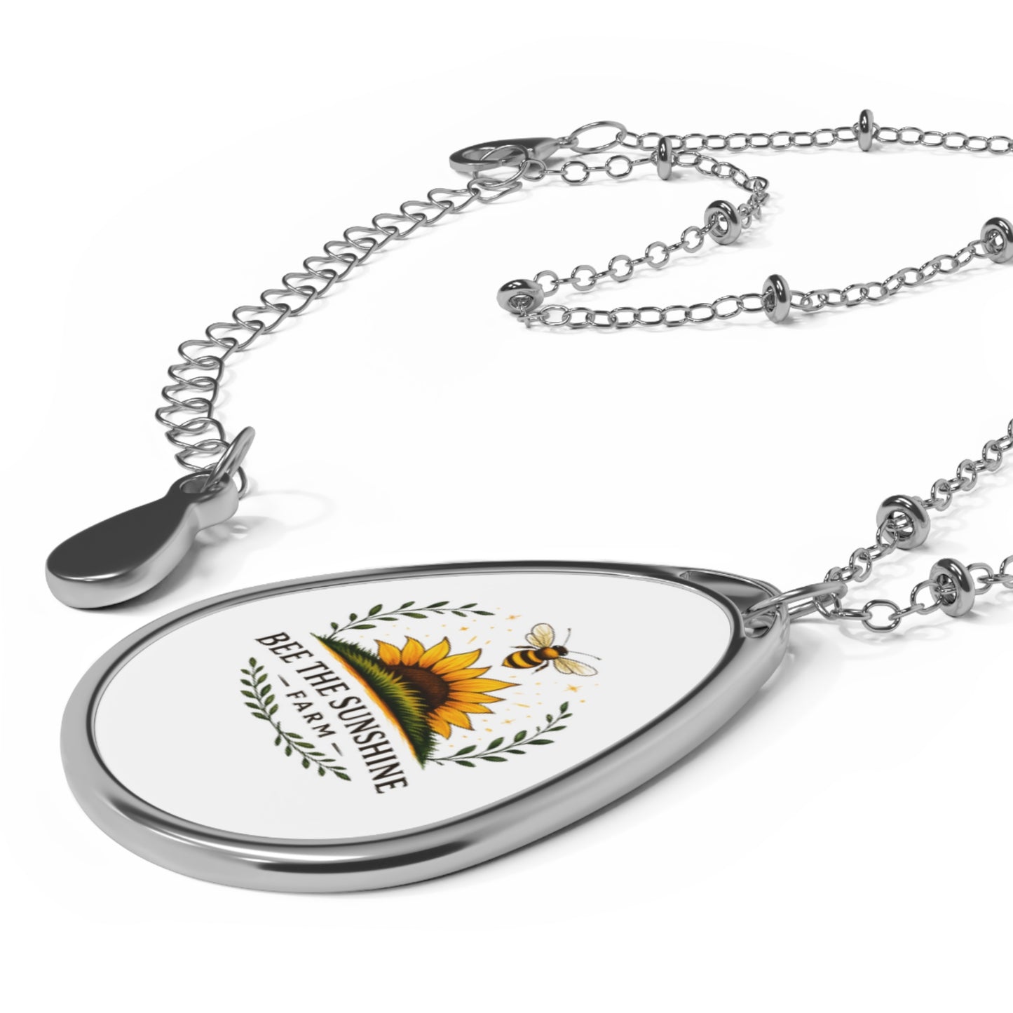 Sunshine Bee Oval Necklace, Inspirational Jewelry, Gift for Her, Nature Lover Gift, Everyday Wear, Personalized Pendant