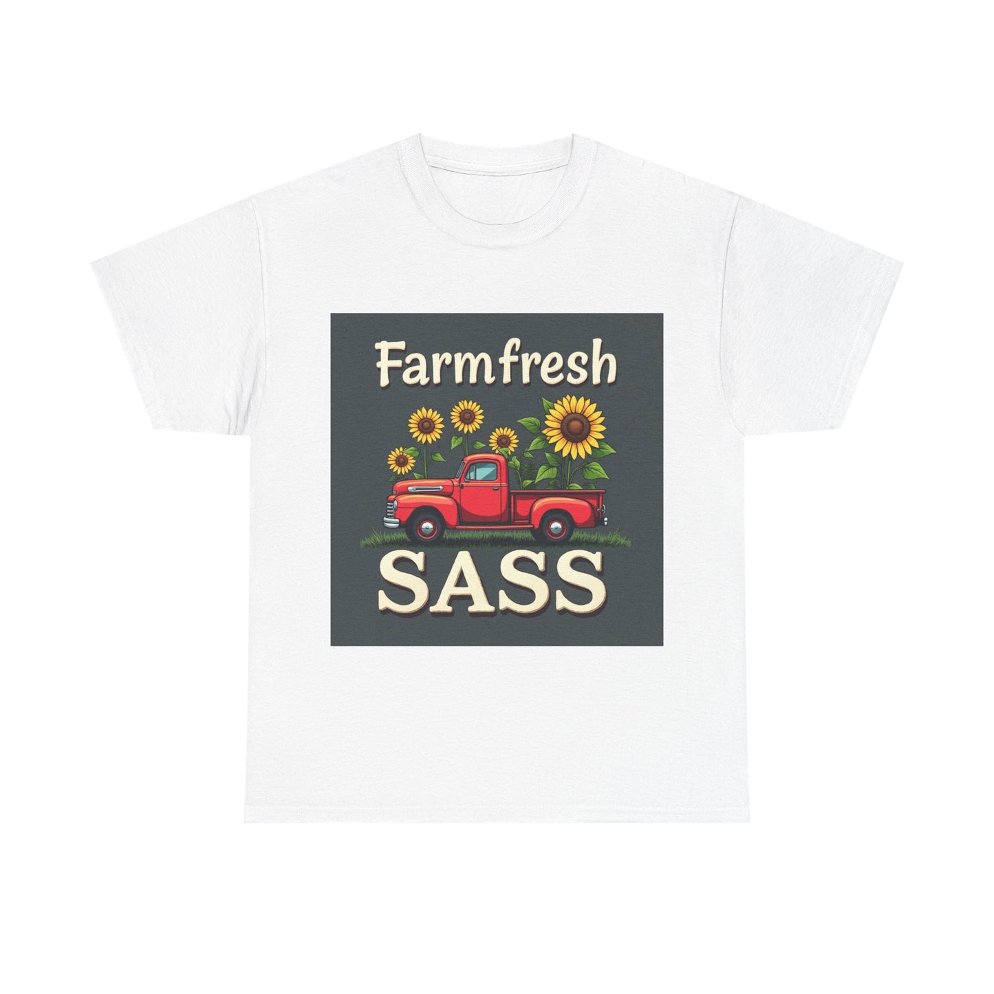 Farmfresh Sass Unisex Heavy Cotton Tee, Country Style Tee, Vintage Truck Shirt, Gift for Farmers, Funny T-Shirt for Celebrations