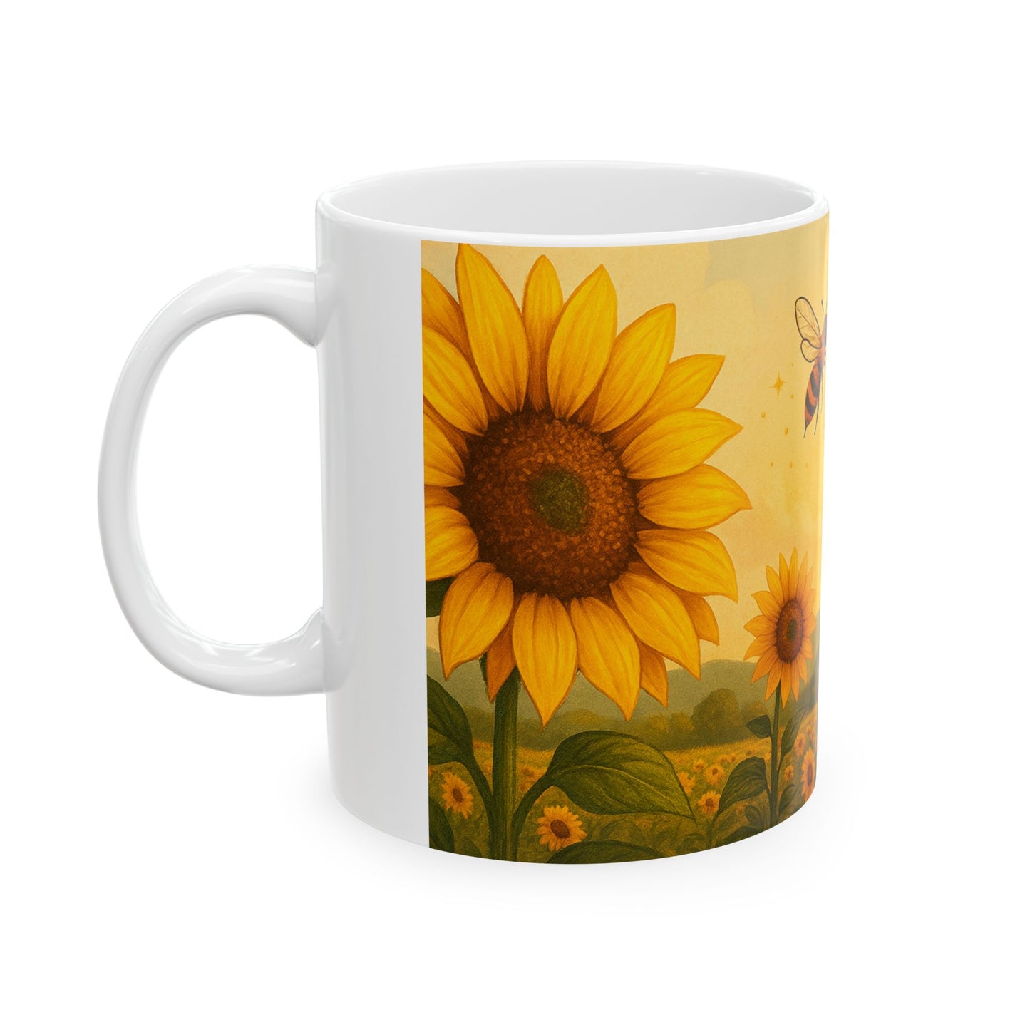Bee The Sunshine Ceramic Mug | Floral Coffee Cup | Gift for Nature Lovers, Gardening, Home Decor, Bee Lover, Sunflower