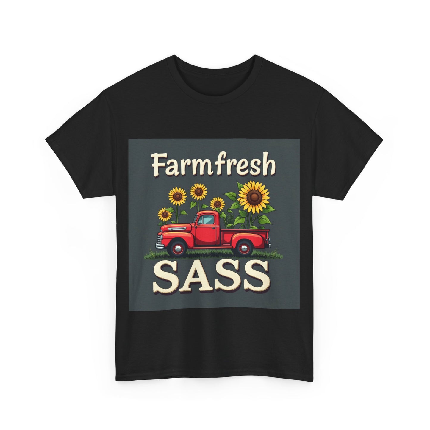 Farmfresh Sass Unisex Heavy Cotton Tee, Country Style Tee, Vintage Truck Shirt, Gift for Farmers, Funny T-Shirt for Celebrations