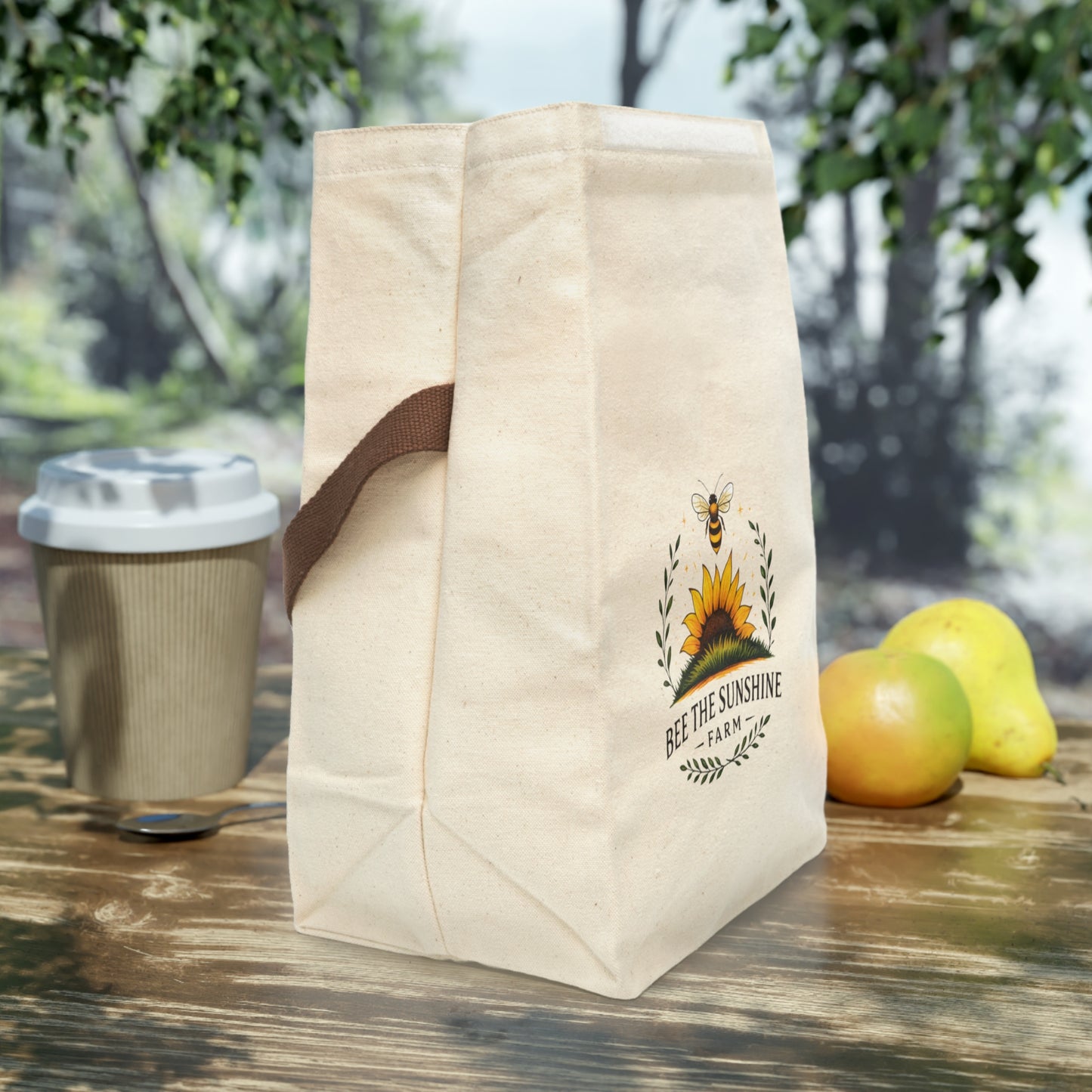 Eco-Friendly Canvas Lunch Bag with Strap, Bee The Sunshine Farm Design, Lunch Tote, Reusable Meal Bag, Perfect for Kids & Adults