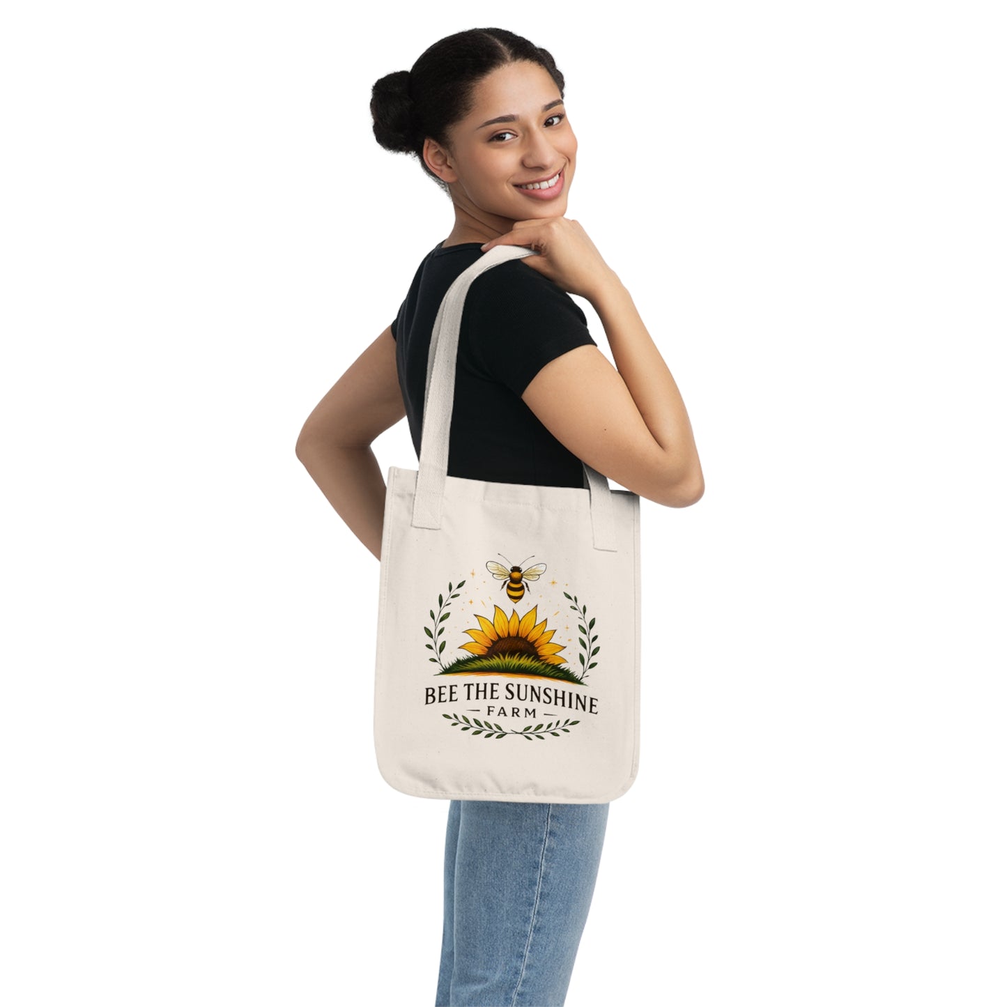 Eco-Friendly Sunflower Tote Bag, Boho Shopping Bag, Gift for Gardeners, Reusable Grocery Pouch, Farmhouse Decor, Bee The Sunshine Farm