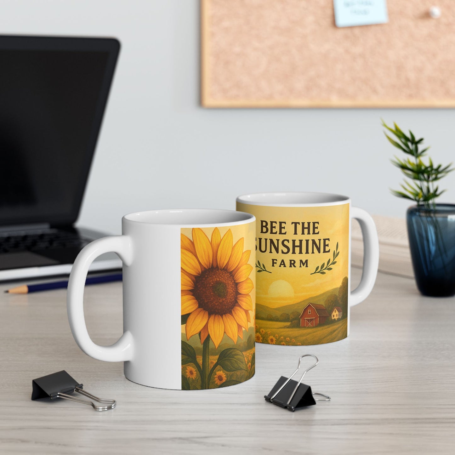 Bee The Sunshine Ceramic Mug | Floral Coffee Cup | Gift for Nature Lovers, Gardening, Home Decor, Bee Lover, Sunflower