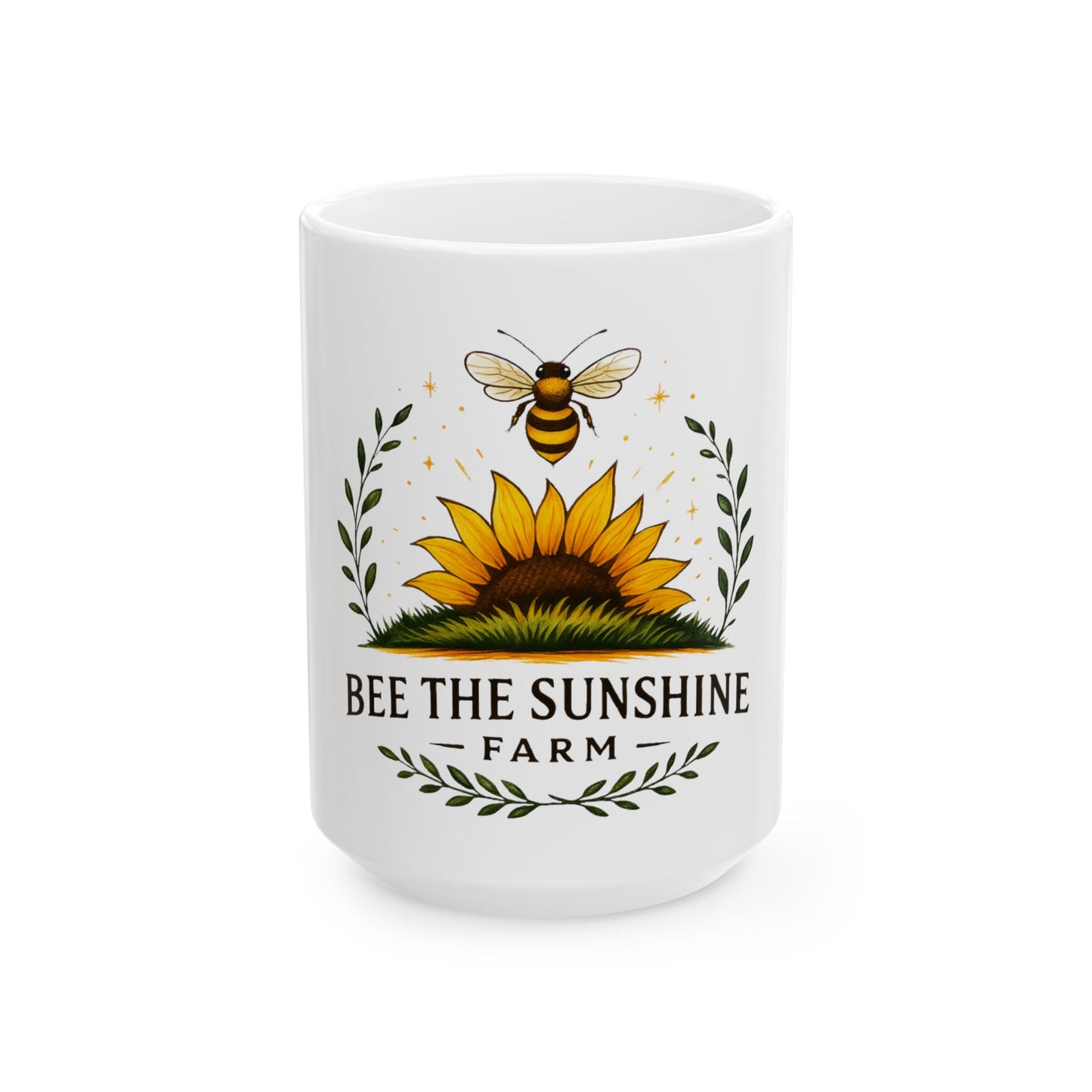 Bee the Sunshine Ceramic Mug – Perfect Gift for Nature Lovers, Farmhouse Decor, Coffee Lover's Mug, Sunflower Design, 11oz & 15oz
