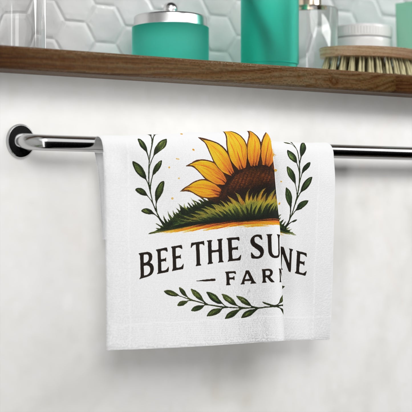 Bee the Sunshine Farm Face Towel | Sunflower Towel for Kitchen, Bathroom, Gifts, Eco-Friendly Home, Summer Decor