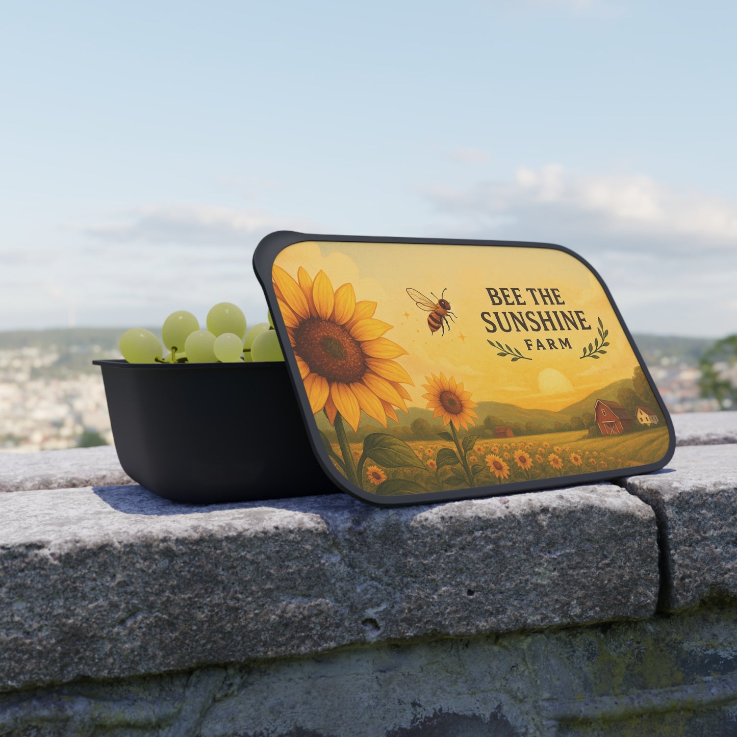 Sunflower Bento Box with Bee Design, Eco-Friendly Meal Prep Container, Picnic & Lunch Box, Gift for Garden Lovers, Reusable Food Storage