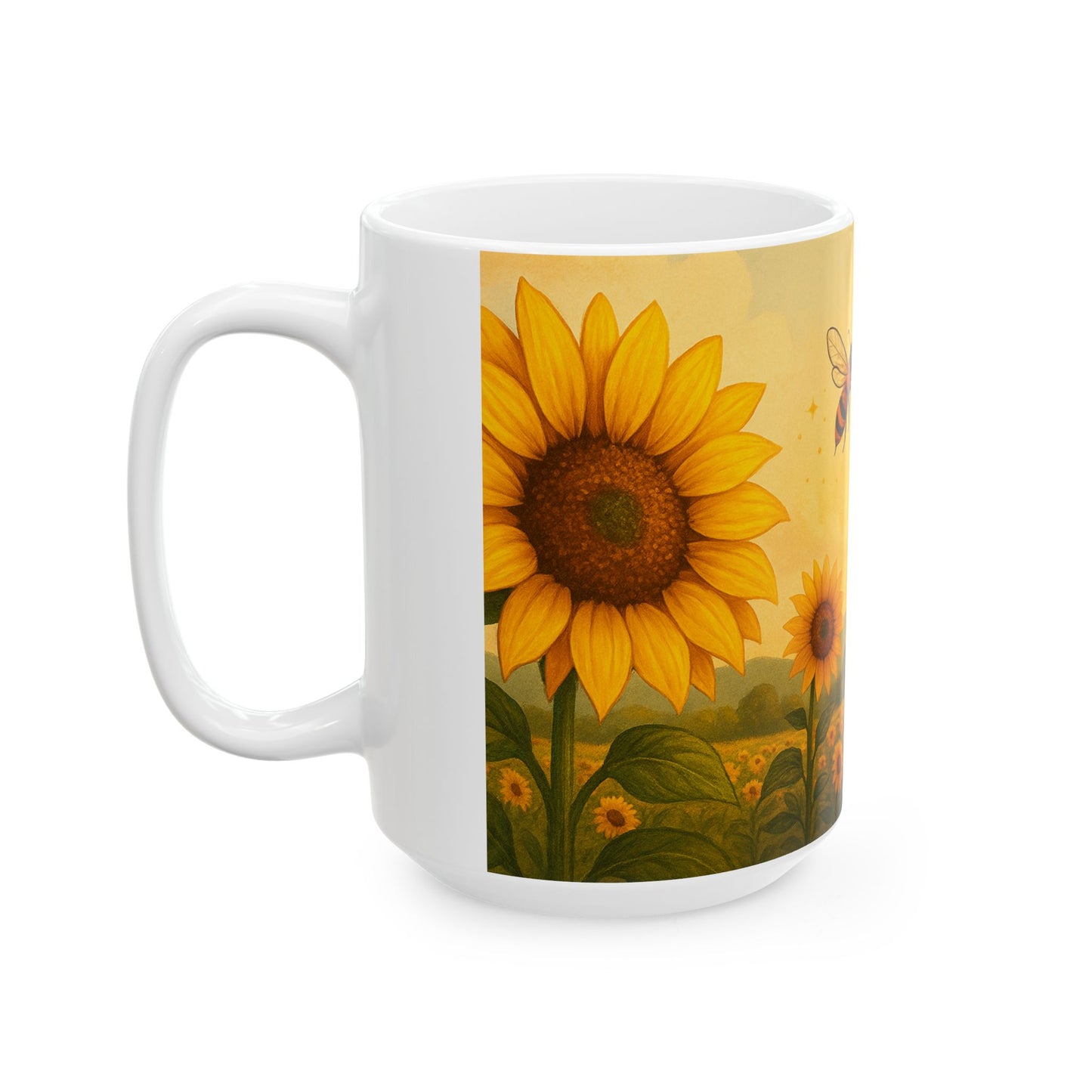 Bee The Sunshine Ceramic Mug | Floral Coffee Cup | Gift for Nature Lovers, Gardening, Home Decor, Bee Lover, Sunflower