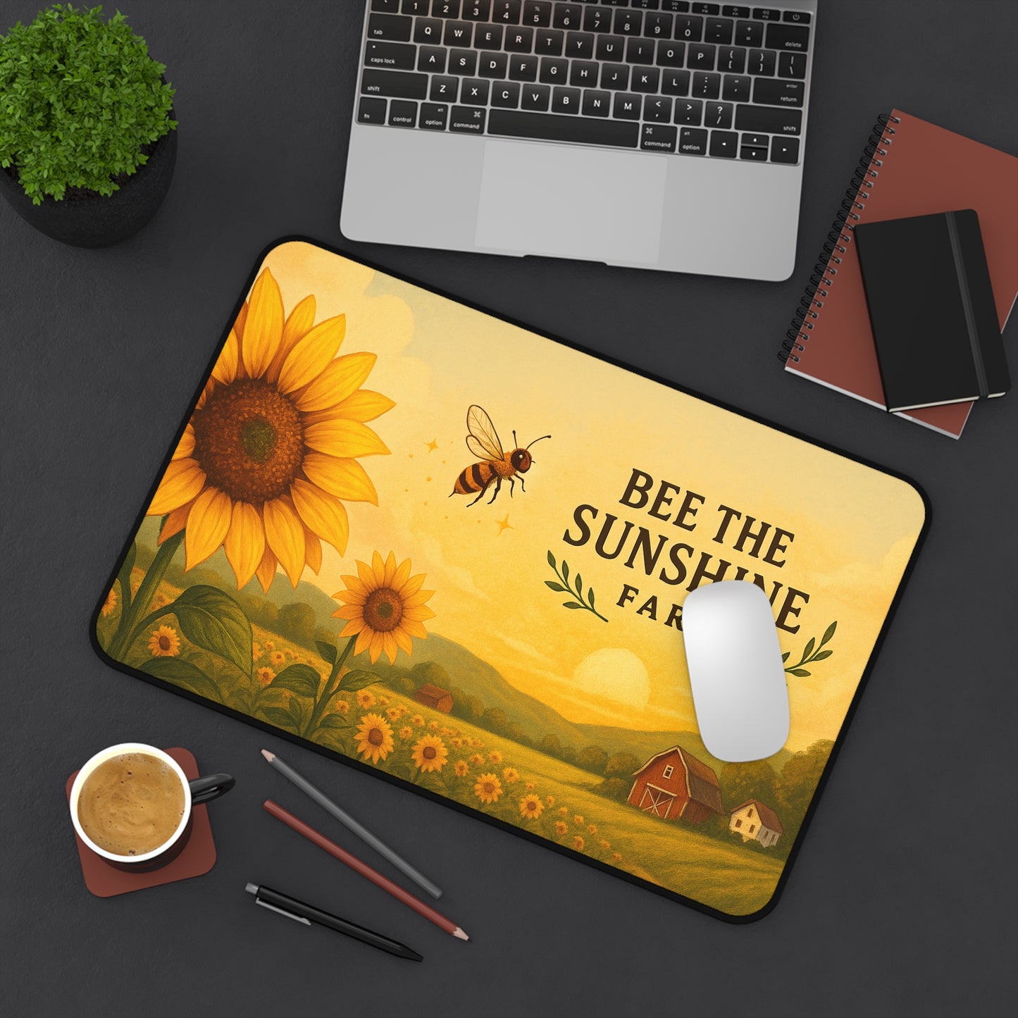 Sunflower Farm Desk Mat: Bee the Sunshine, Home Office Decor, Nature Lover Gift, Desk Accessory, Eco-Friendly Workspace