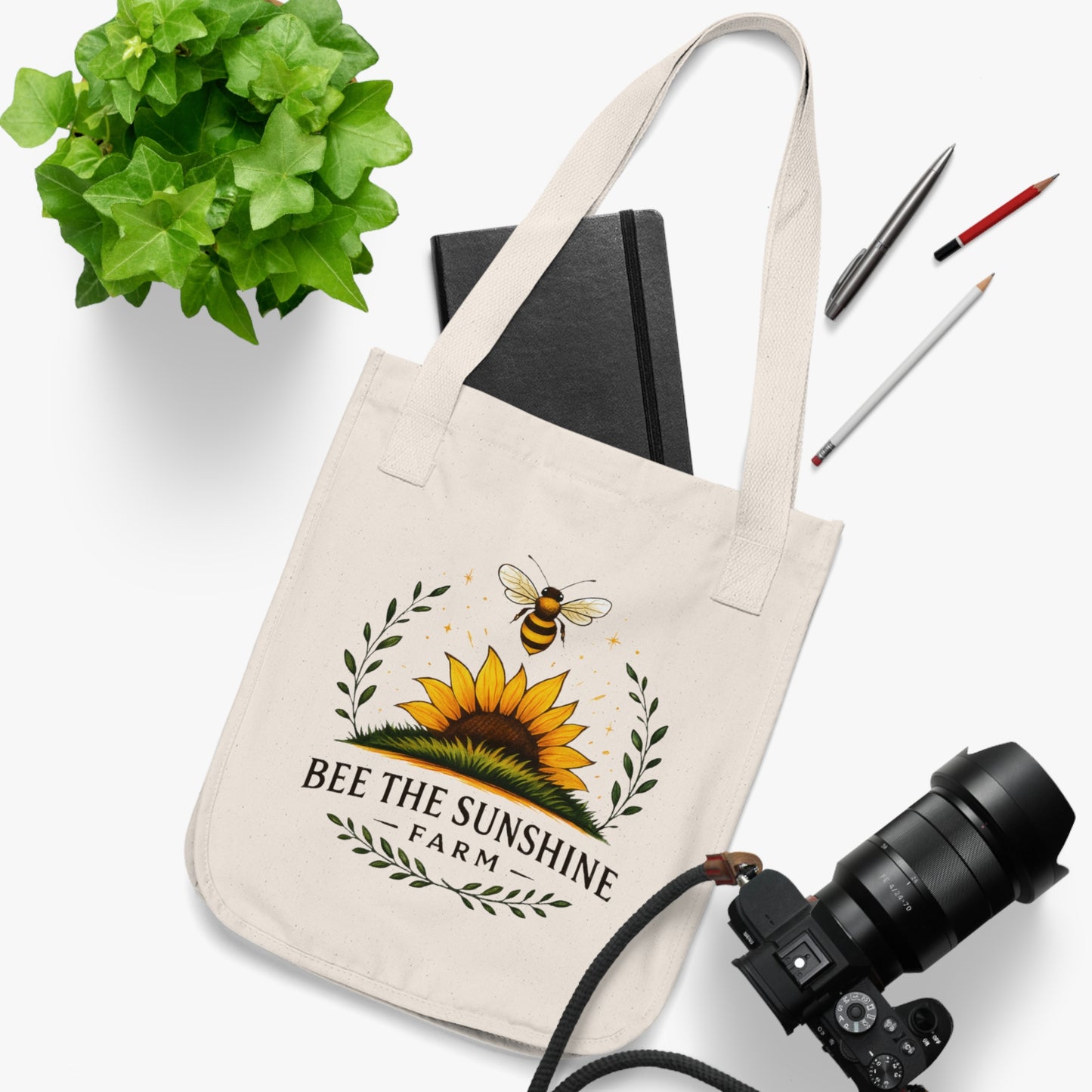 Eco-Friendly Sunflower Tote Bag, Boho Shopping Bag, Gift for Gardeners, Reusable Grocery Pouch, Farmhouse Decor, Bee The Sunshine Farm