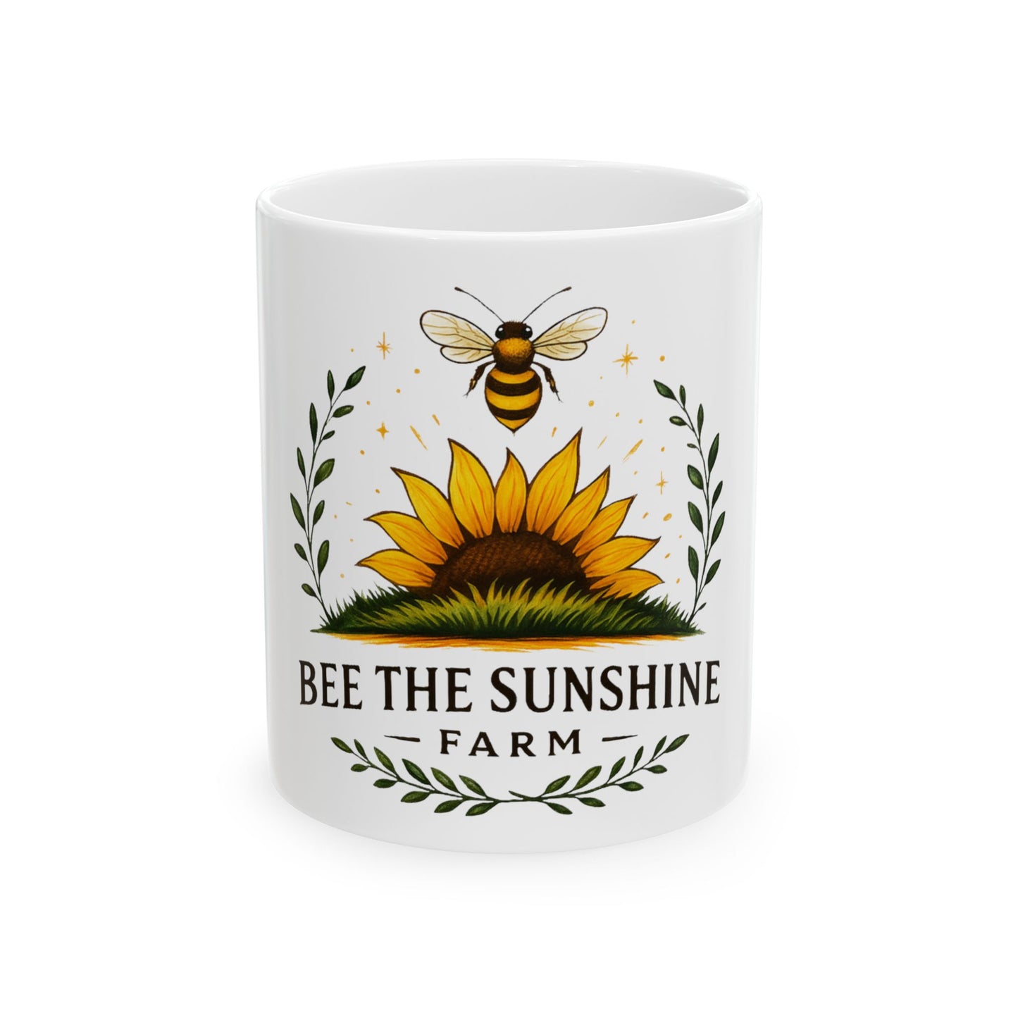Bee the Sunshine Ceramic Mug – Perfect Gift for Nature Lovers, Farmhouse Decor, Coffee Lover's Mug, Sunflower Design, 11oz & 15oz