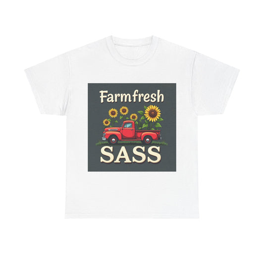 Farmfresh Sass Unisex Heavy Cotton Tee, Country Style Tee, Vintage Truck Shirt, Gift for Farmers, Funny T-Shirt for Celebrations